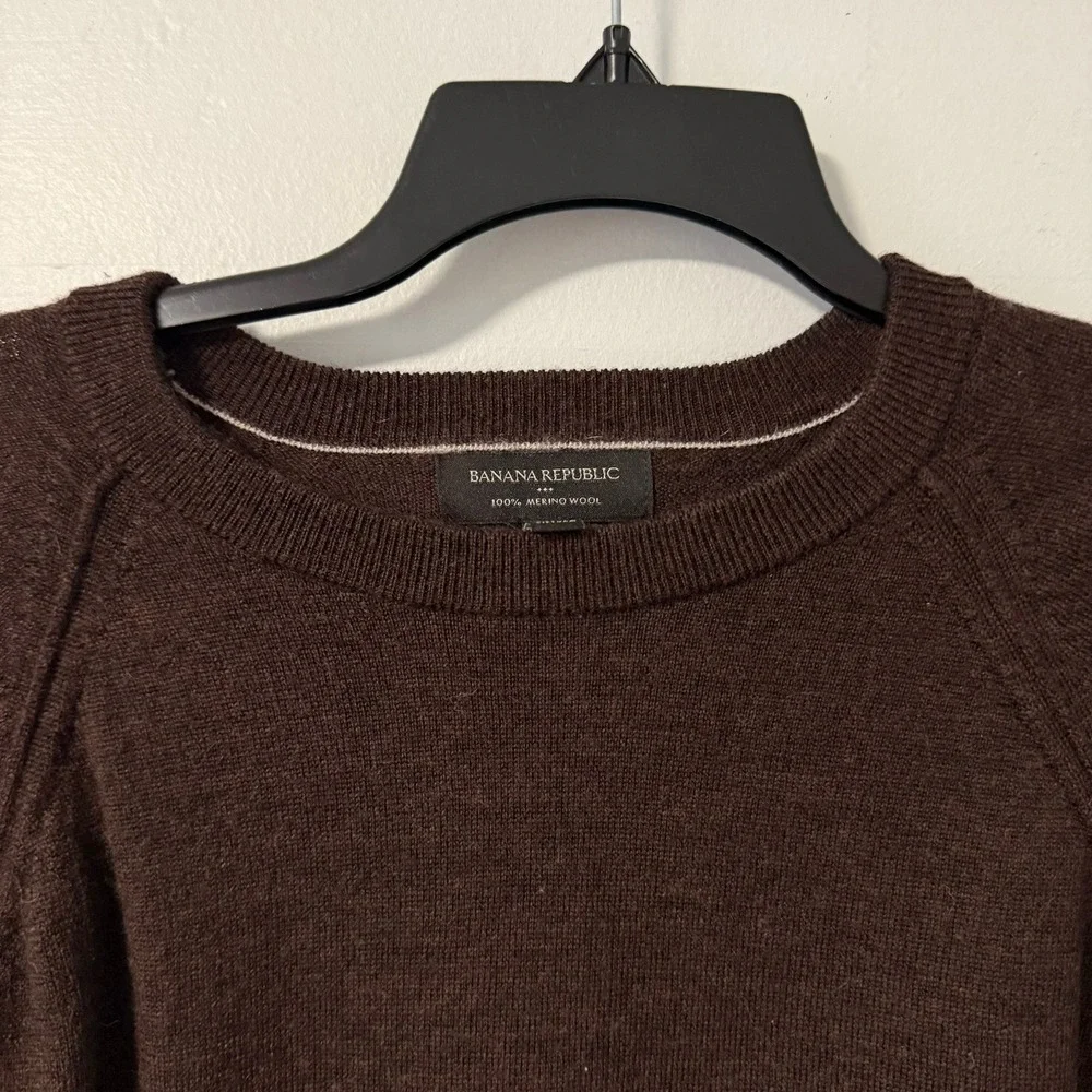 Banana Republic Mens Brown 100% Merino Wool Crewneck Raglan Sweater Large